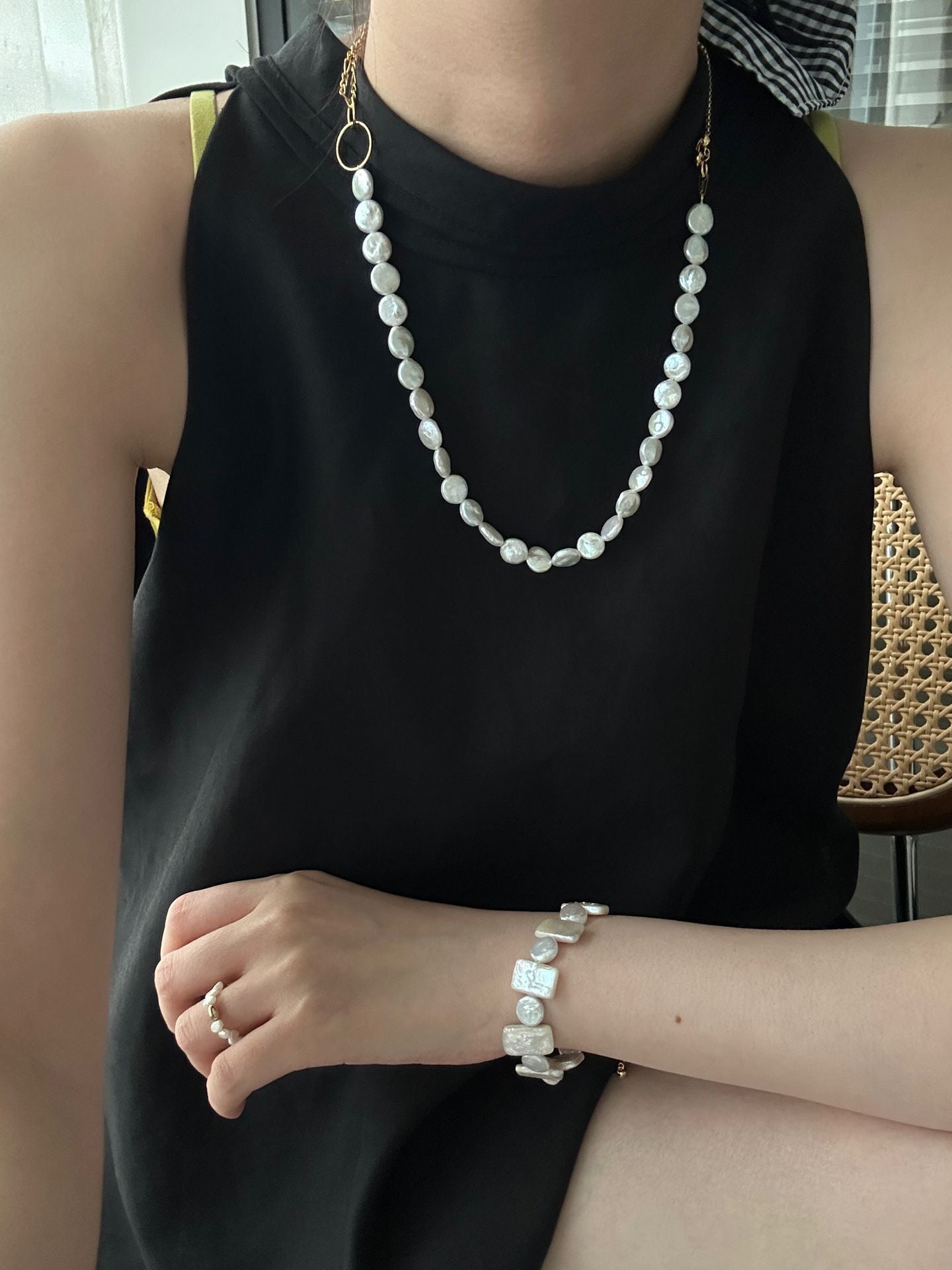 Double Hoop Baroque Pearl Necklace