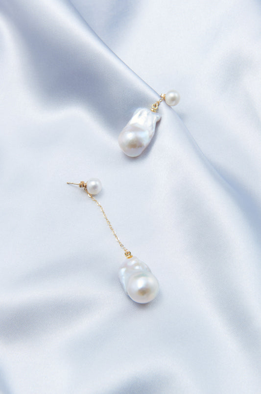 Asymmetrical Baroque Pearl Drop Earrings