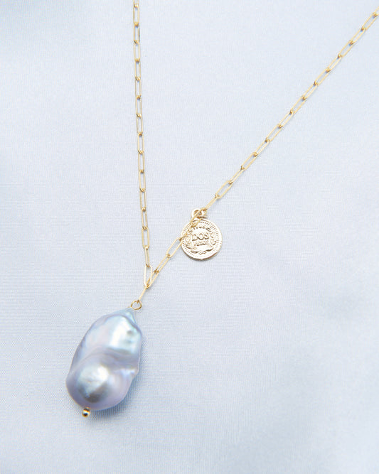 Grey Baroque Coin Necklace