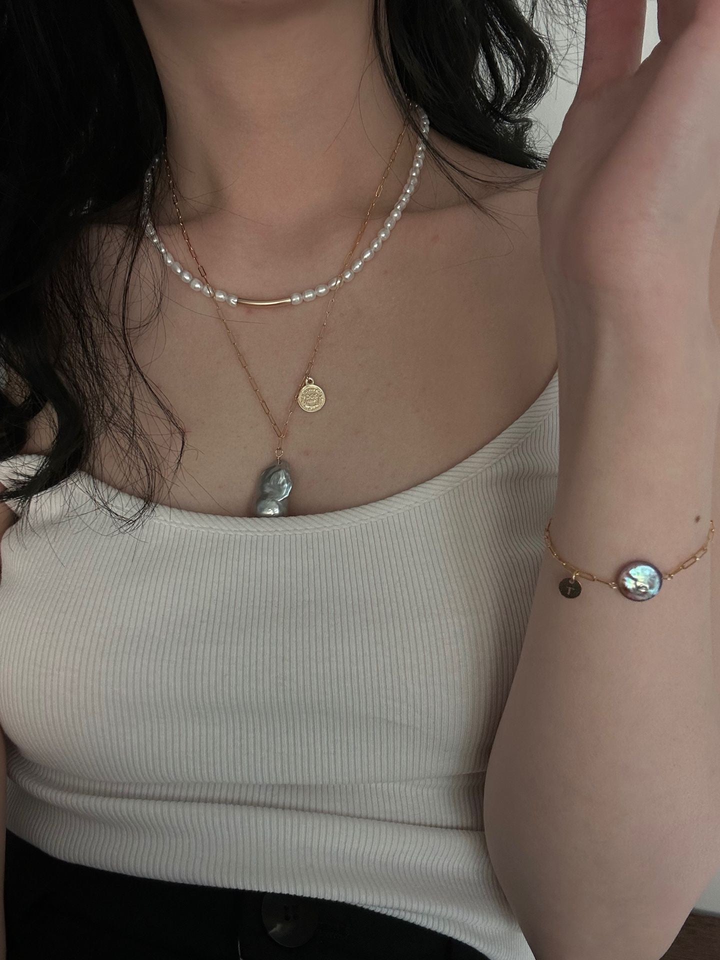 Grey Baroque Coin Necklace