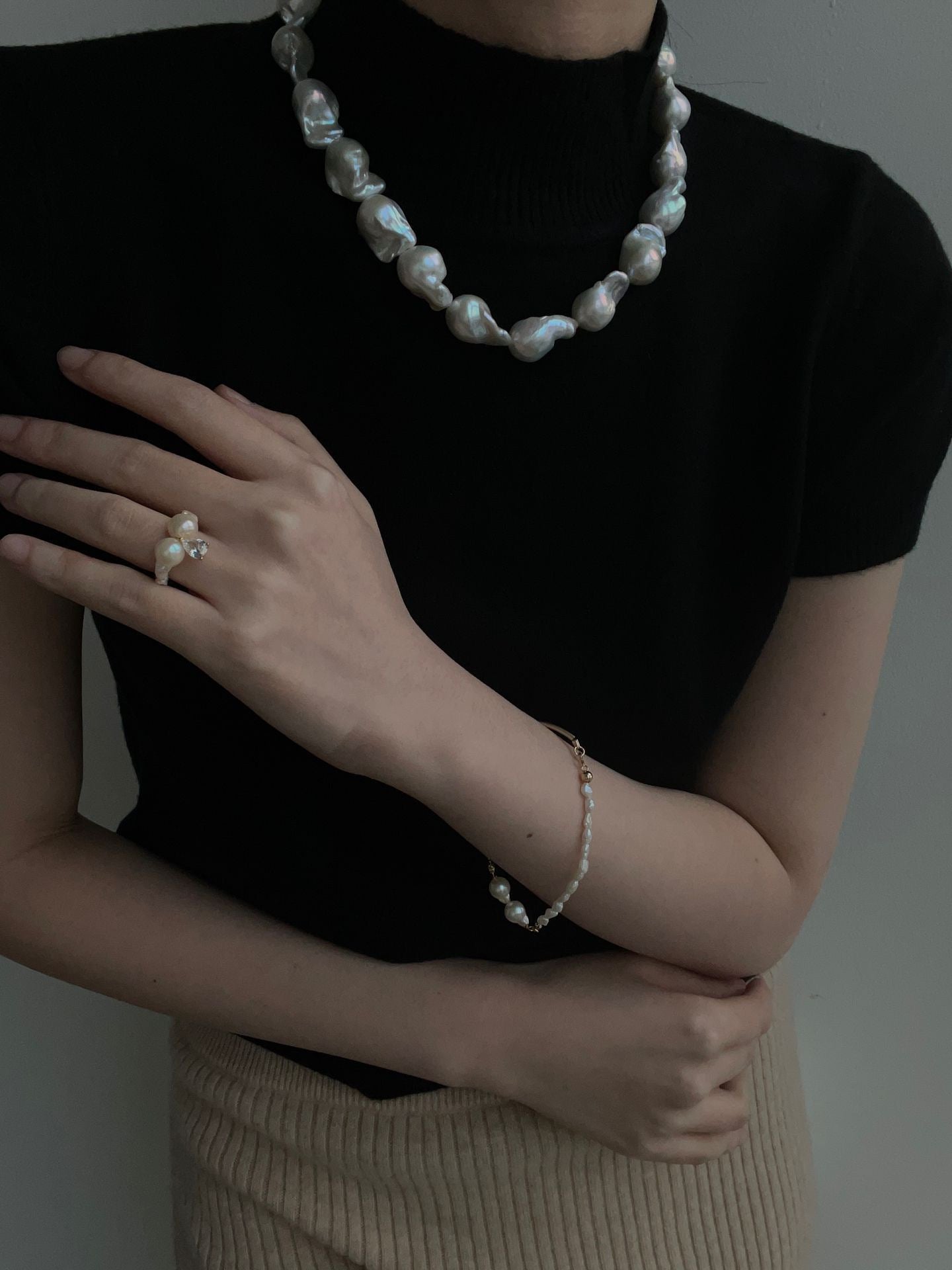 Large Baroque Pearl Beaded Necklace