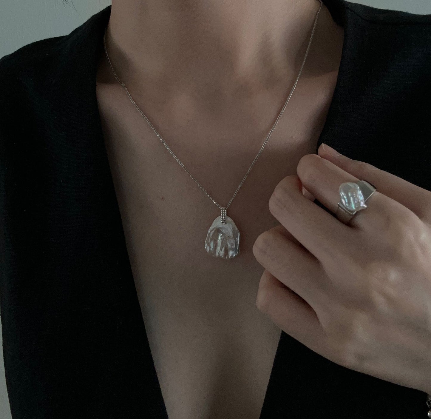 Petal-Shaped Baroque Pearl Sterling Silver Necklace